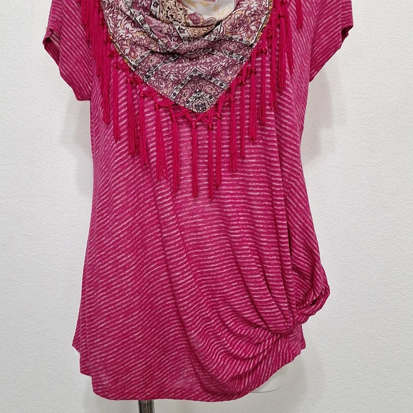 Energe World Wear Bohemian NWOT Pink Boho Striped W/Scarf & Twist Bottom Hem *XL - Picture 6 of 13